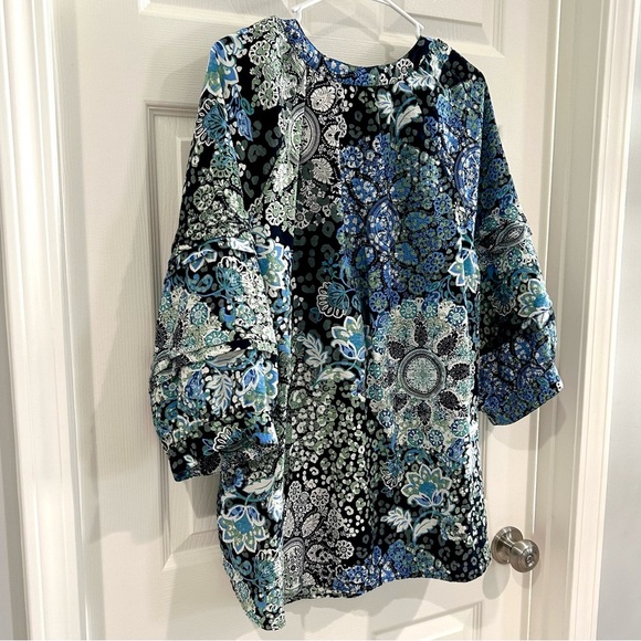 Ruby Rd. Women Peasant Boho Blue Green Patterned Top Plus Size 2X V-Neck Button - Picture 8 of 13